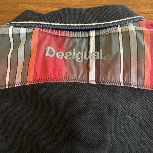 Desigual Polo Shirt Slim Black Red Gray Graphic 100% Cotton Short Sleeve Men's M - Picture 9 of 11